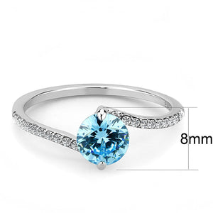 DA014 - High polished (no plating) Stainless Steel Ring with AAA Grade CZ  in Sea Blue