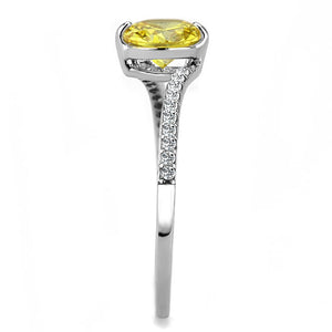 DA015 - High polished (no plating) Stainless Steel Ring with AAA Grade CZ  in Topaz