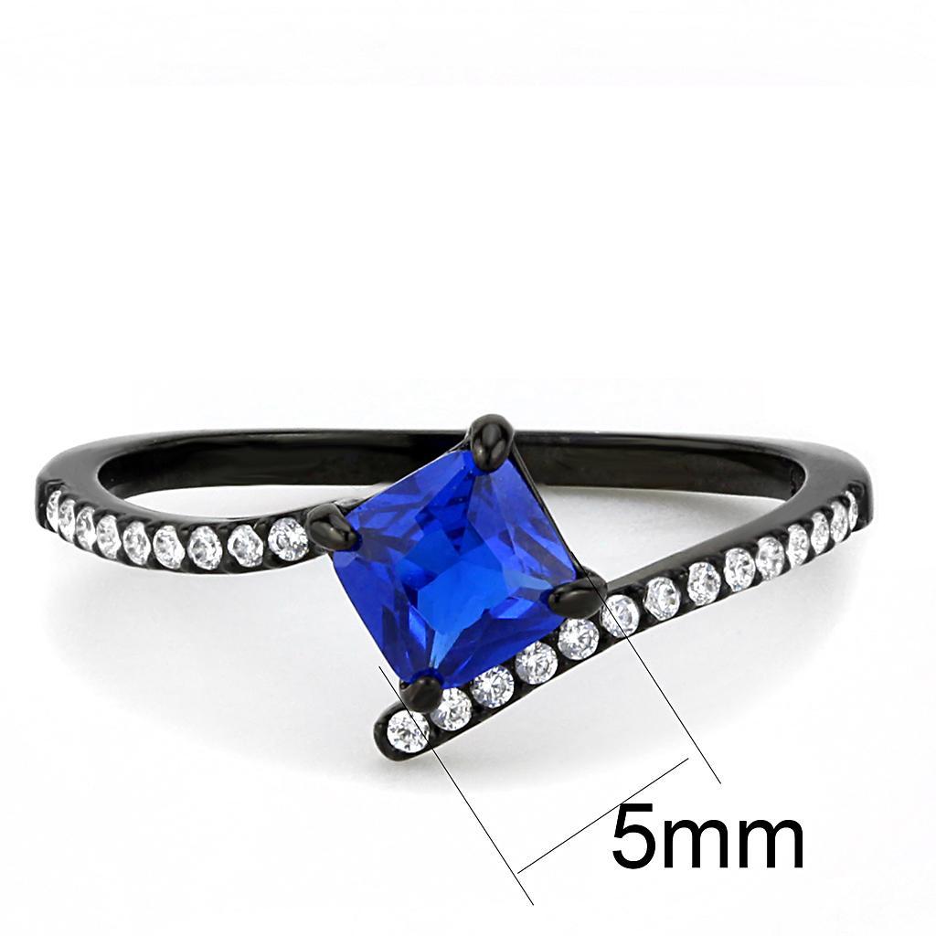 DA016 - IP Black(Ion Plating) Stainless Steel Ring with Synthetic Spinel in London Blue - Joyeria Lady