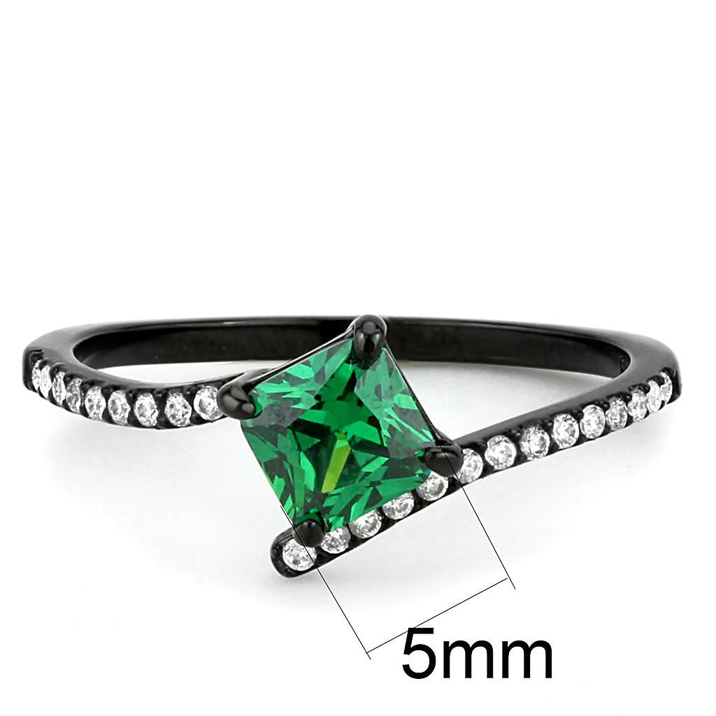 DA017 - IP Black(Ion Plating) Stainless Steel Ring with AAA Grade CZ  in Emerald - Joyeria Lady