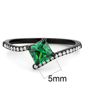 DA017 - IP Black(Ion Plating) Stainless Steel Ring with AAA Grade CZ  in Emerald