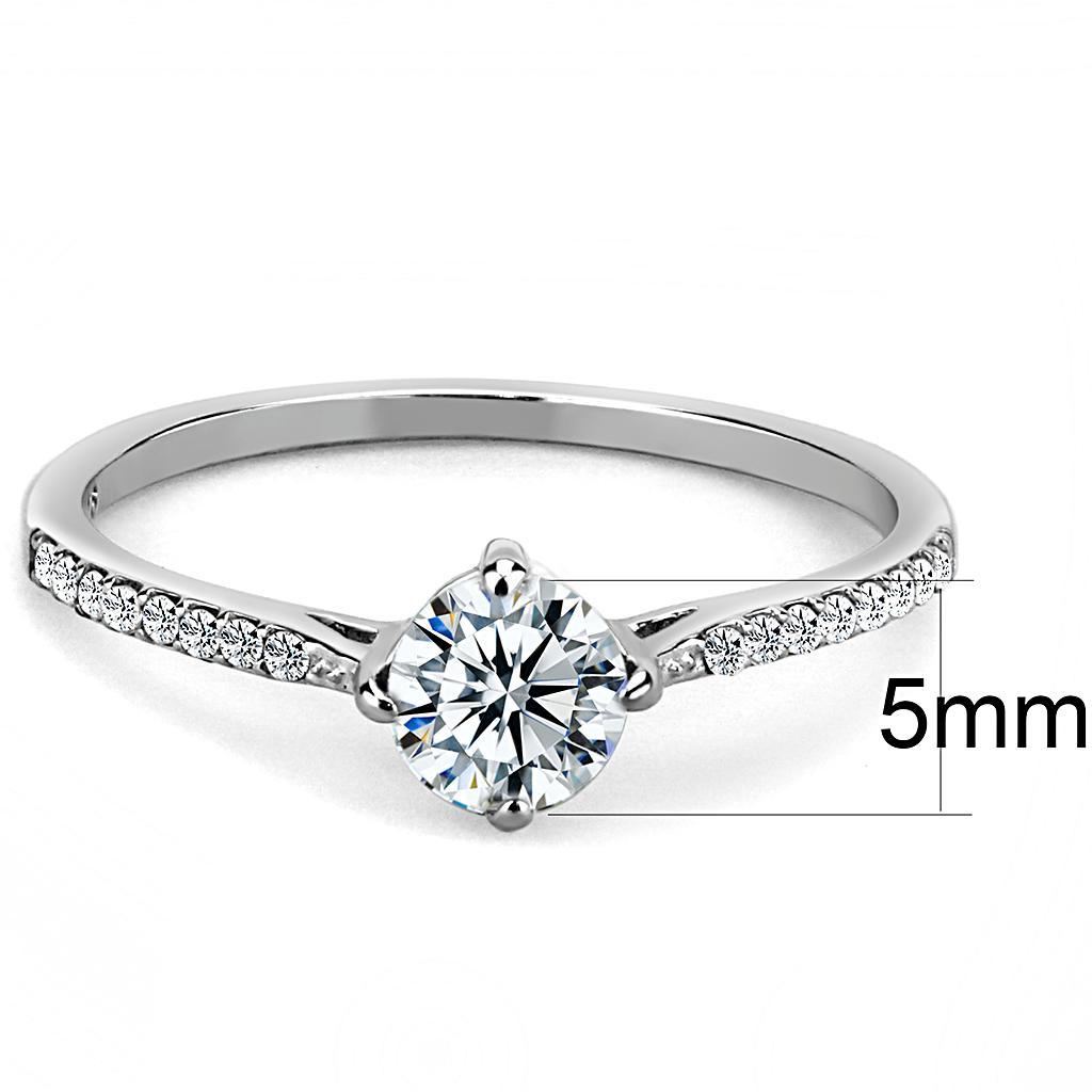 DA018 - High polished (no plating) Stainless Steel Ring with AAA Grade CZ  in Clear - Joyeria Lady