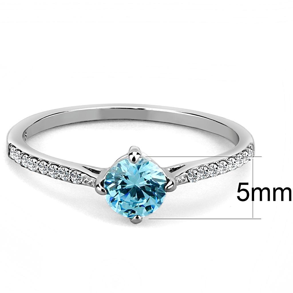 DA019 - High polished (no plating) Stainless Steel Ring with AAA Grade CZ  in Sea Blue - Joyeria Lady