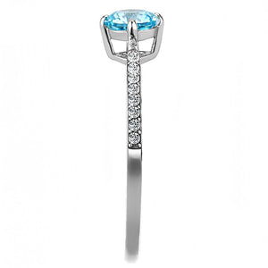 DA019 - High polished (no plating) Stainless Steel Ring with AAA Grade CZ  in Sea Blue
