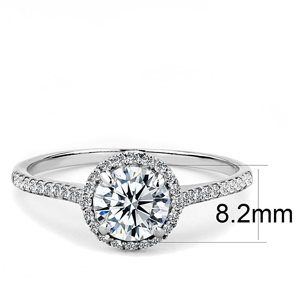 DA022 - High polished (no plating) Stainless Steel Ring with AAA Grade CZ  in Clear - Joyeria Lady