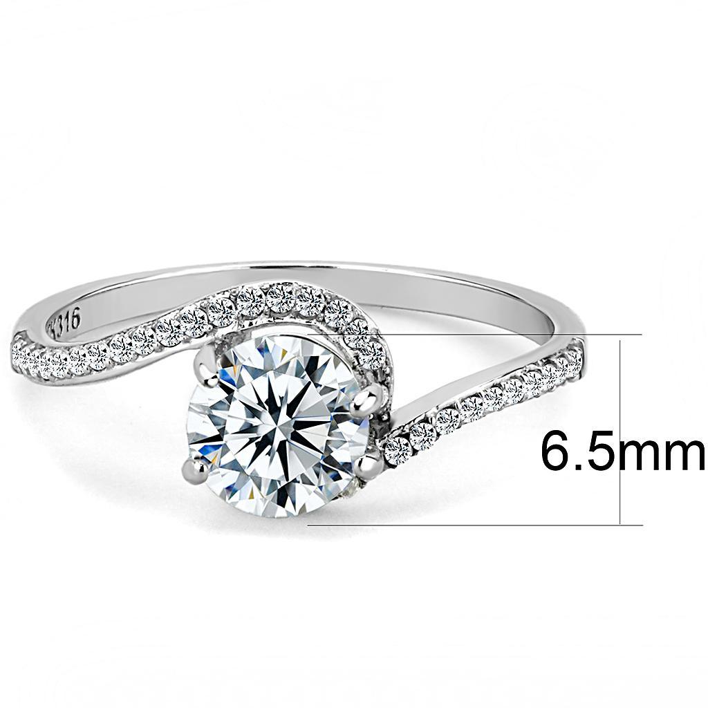 DA023 - High polished (no plating) Stainless Steel Ring with AAA Grade CZ  in Clear - Joyeria Lady