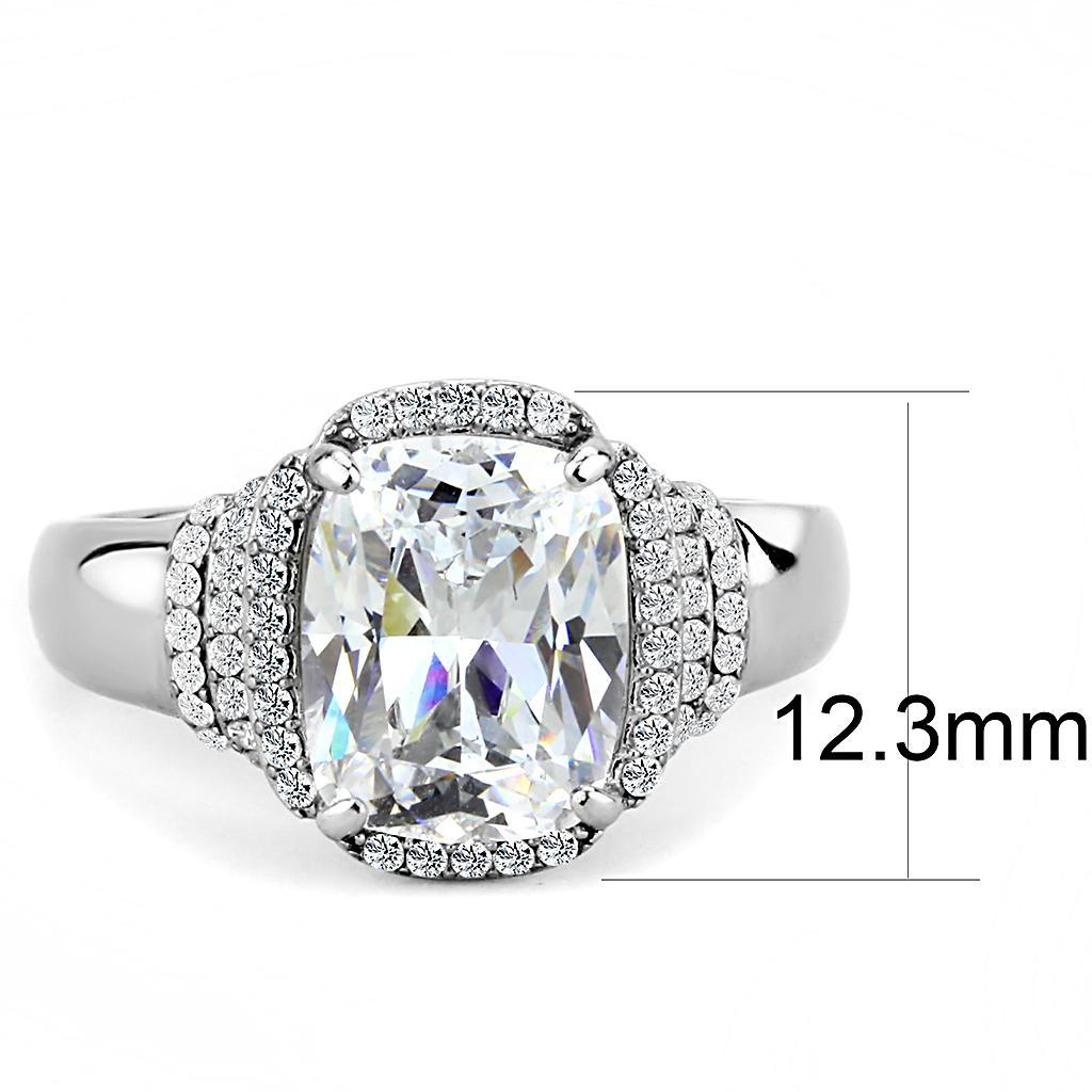 DA024 - High polished (no plating) Stainless Steel Ring with Cubic  in Clear - Joyeria Lady