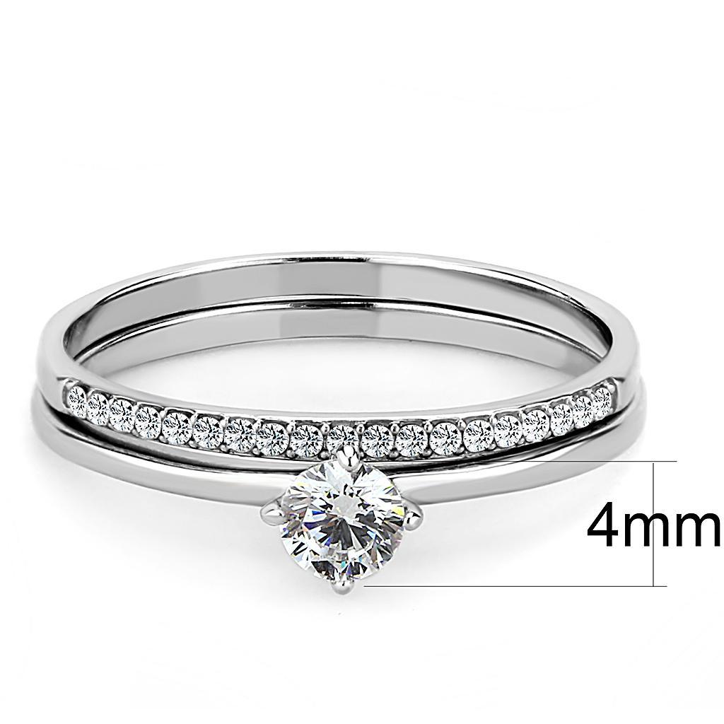 DA026 - High polished (no plating) Stainless Steel Ring with AAA Grade CZ  in Clear - Joyeria Lady