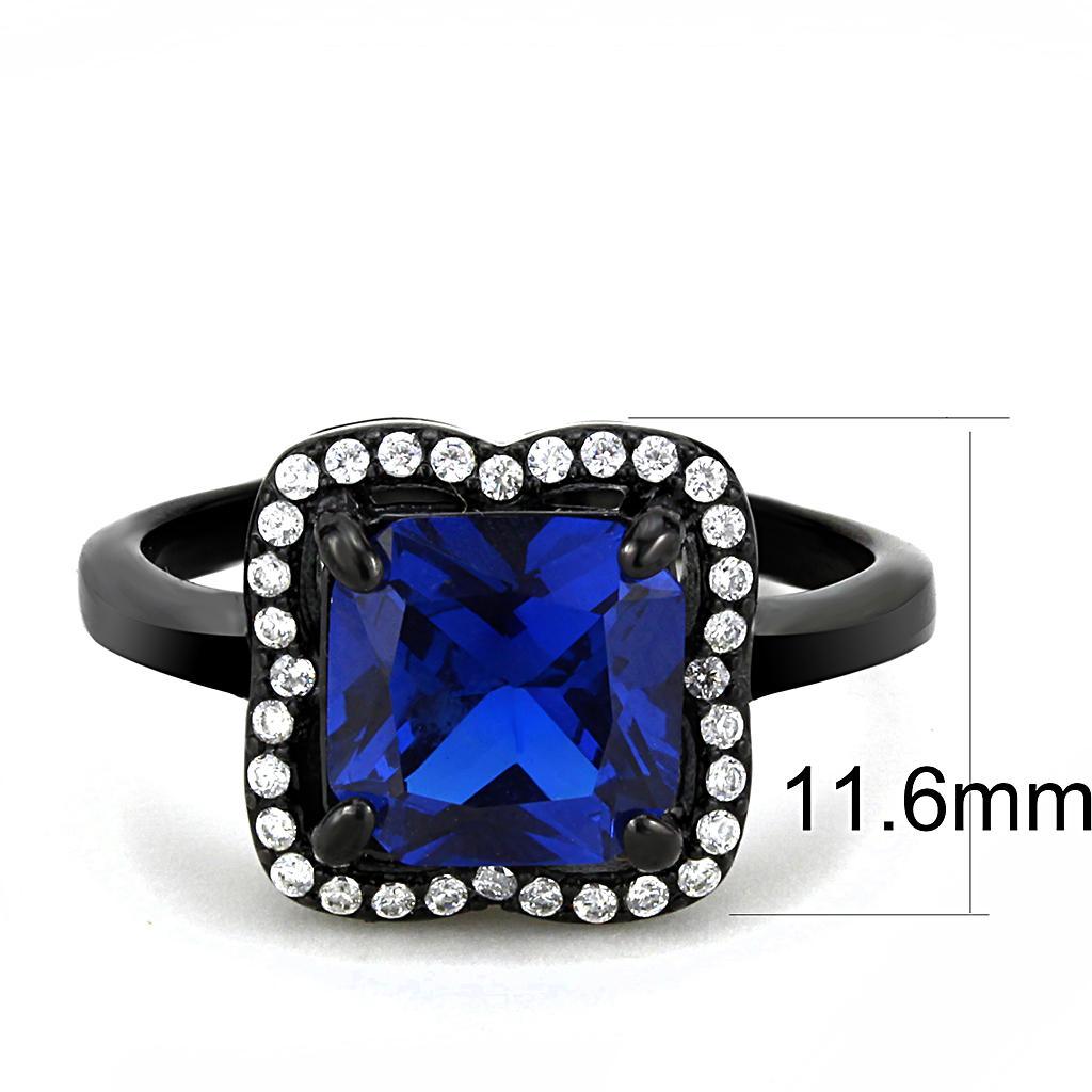 DA027 - IP Black(Ion Plating) Stainless Steel Ring with Synthetic Spinel in London Blue - Joyeria Lady