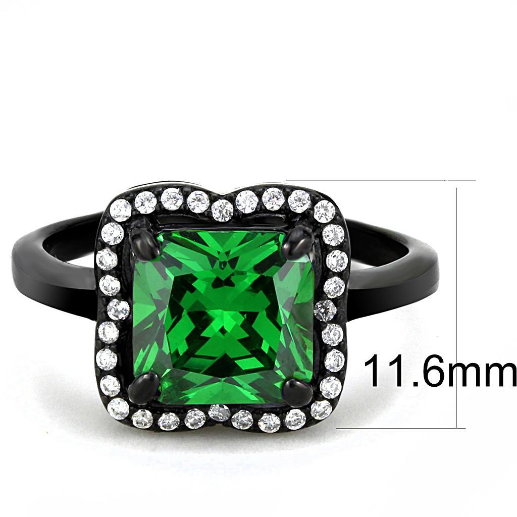 DA029 - IP Black(Ion Plating) Stainless Steel Ring with AAA Grade CZ  in Emerald - Joyeria Lady
