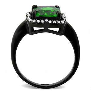 DA029 - IP Black(Ion Plating) Stainless Steel Ring with AAA Grade CZ  in Emerald