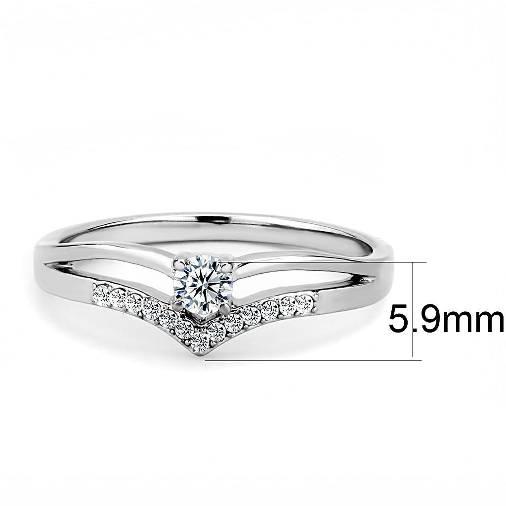 DA030 - High polished (no plating) Stainless Steel Ring with AAA Grade CZ  in Clear - Joyeria Lady