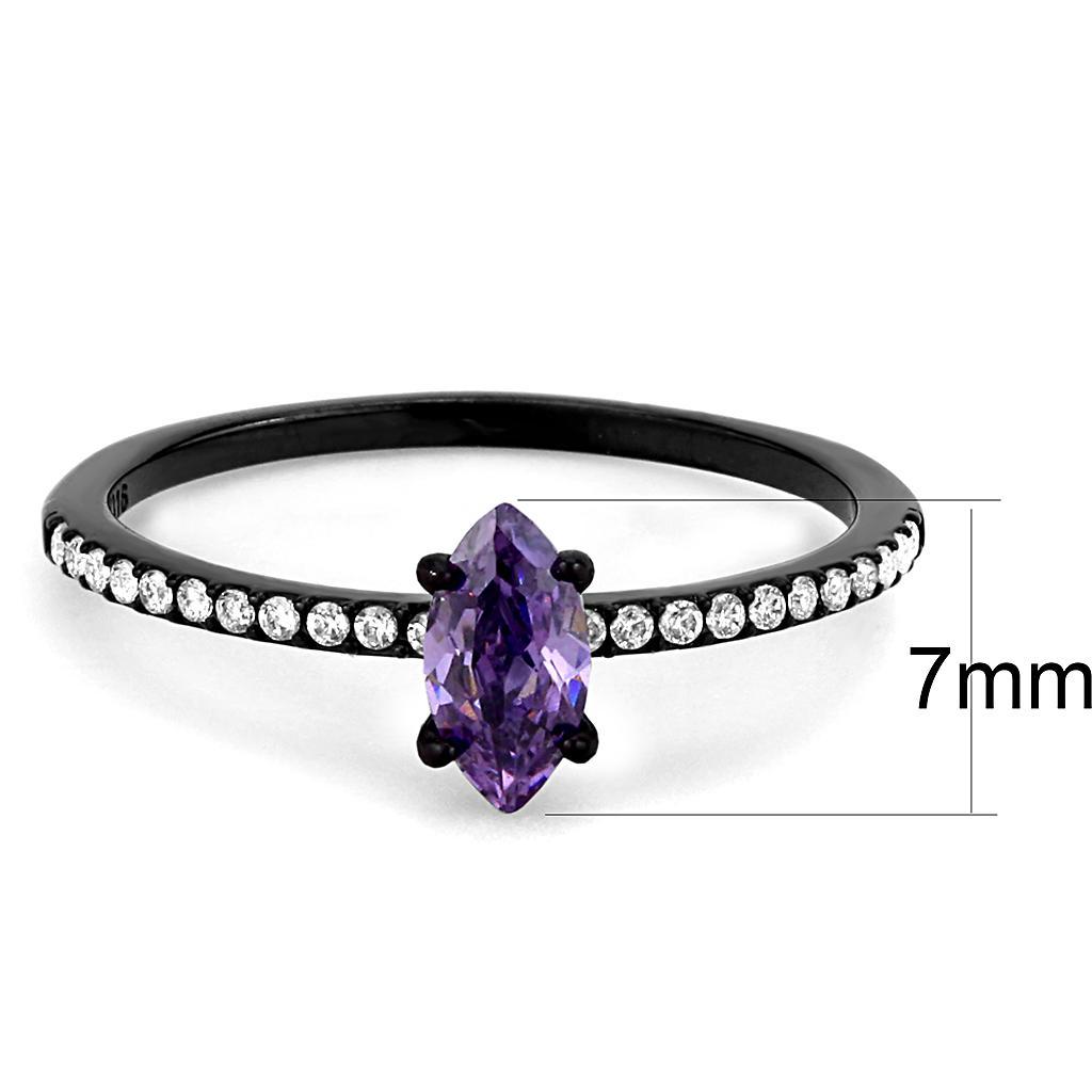 DA032 - IP Black(Ion Plating) Stainless Steel Ring with AAA Grade CZ  in Amethyst - Joyeria Lady
