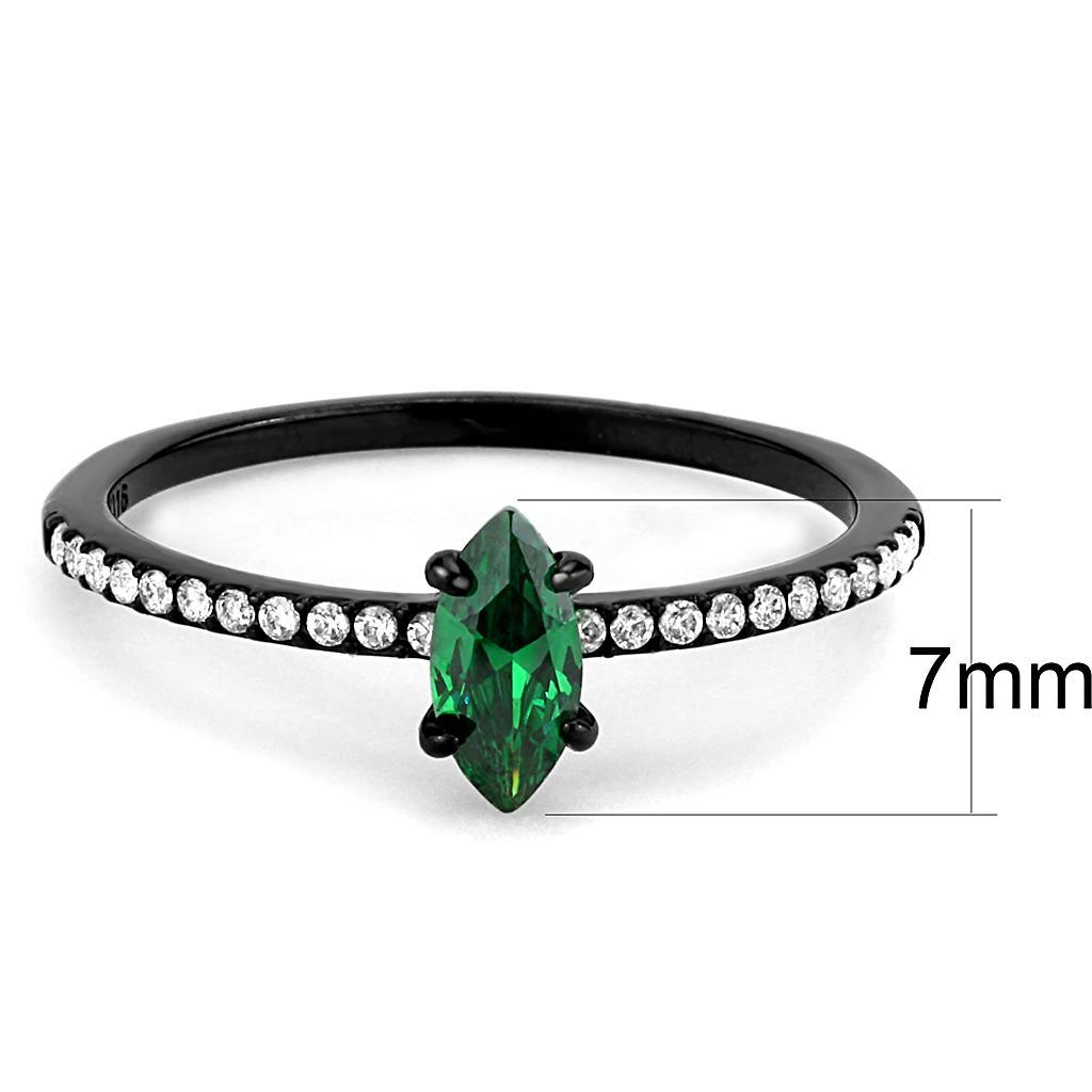 DA033 - IP Black(Ion Plating) Stainless Steel Ring with AAA Grade CZ  in Emerald - Joyeria Lady