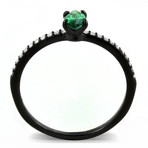 DA033 - IP Black(Ion Plating) Stainless Steel Ring with AAA Grade CZ  in Emerald