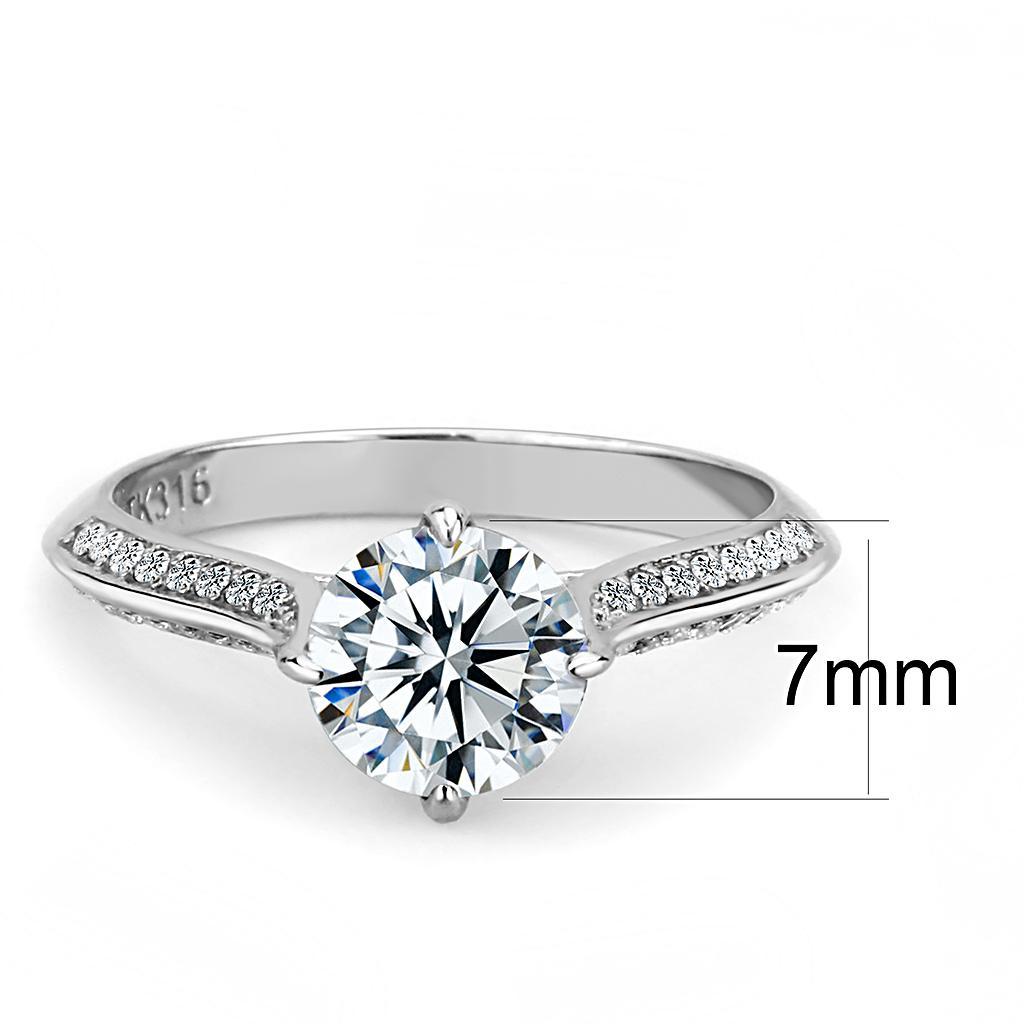 DA036 - High polished (no plating) Stainless Steel Ring with AAA Grade CZ  in Clear - Joyeria Lady