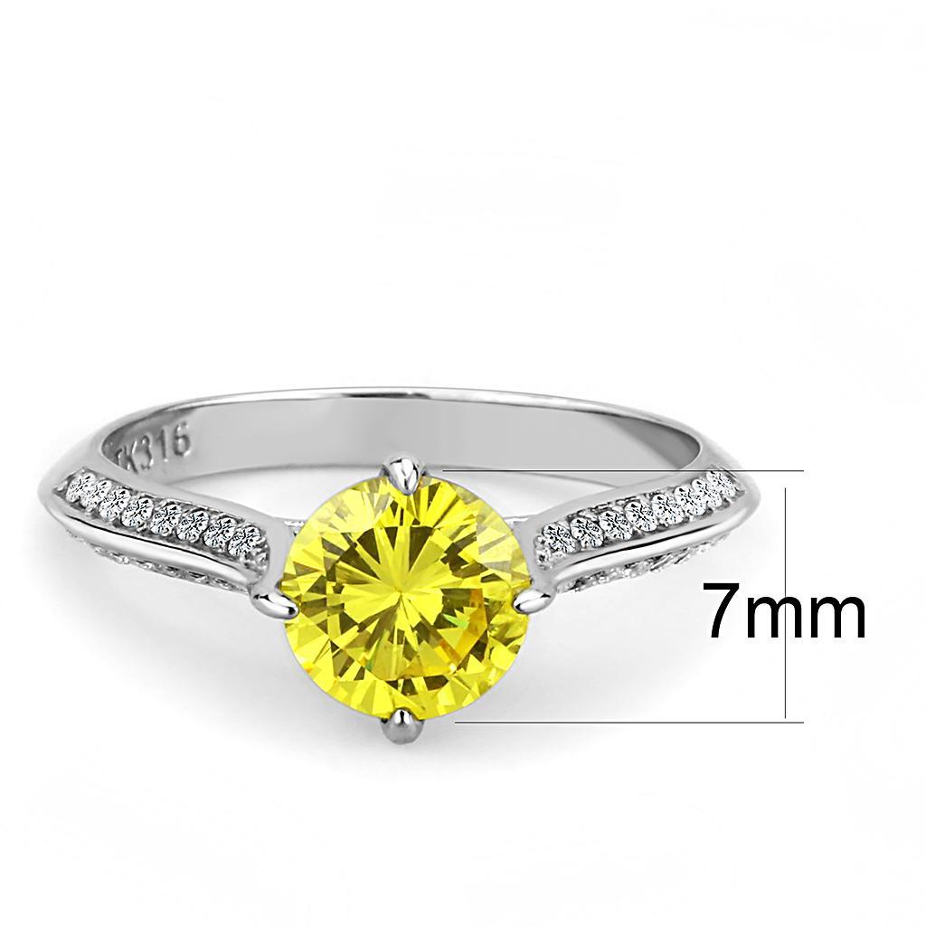 DA037 - High polished (no plating) Stainless Steel Ring with AAA Grade CZ  in Topaz - Joyeria Lady