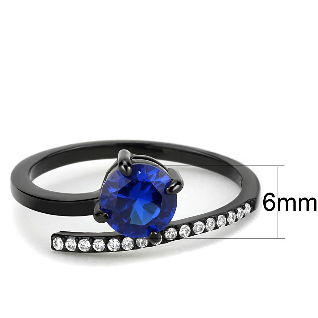 DA038 - IP Black(Ion Plating) Stainless Steel Ring with Synthetic Spinel in London Blue - Joyeria Lady