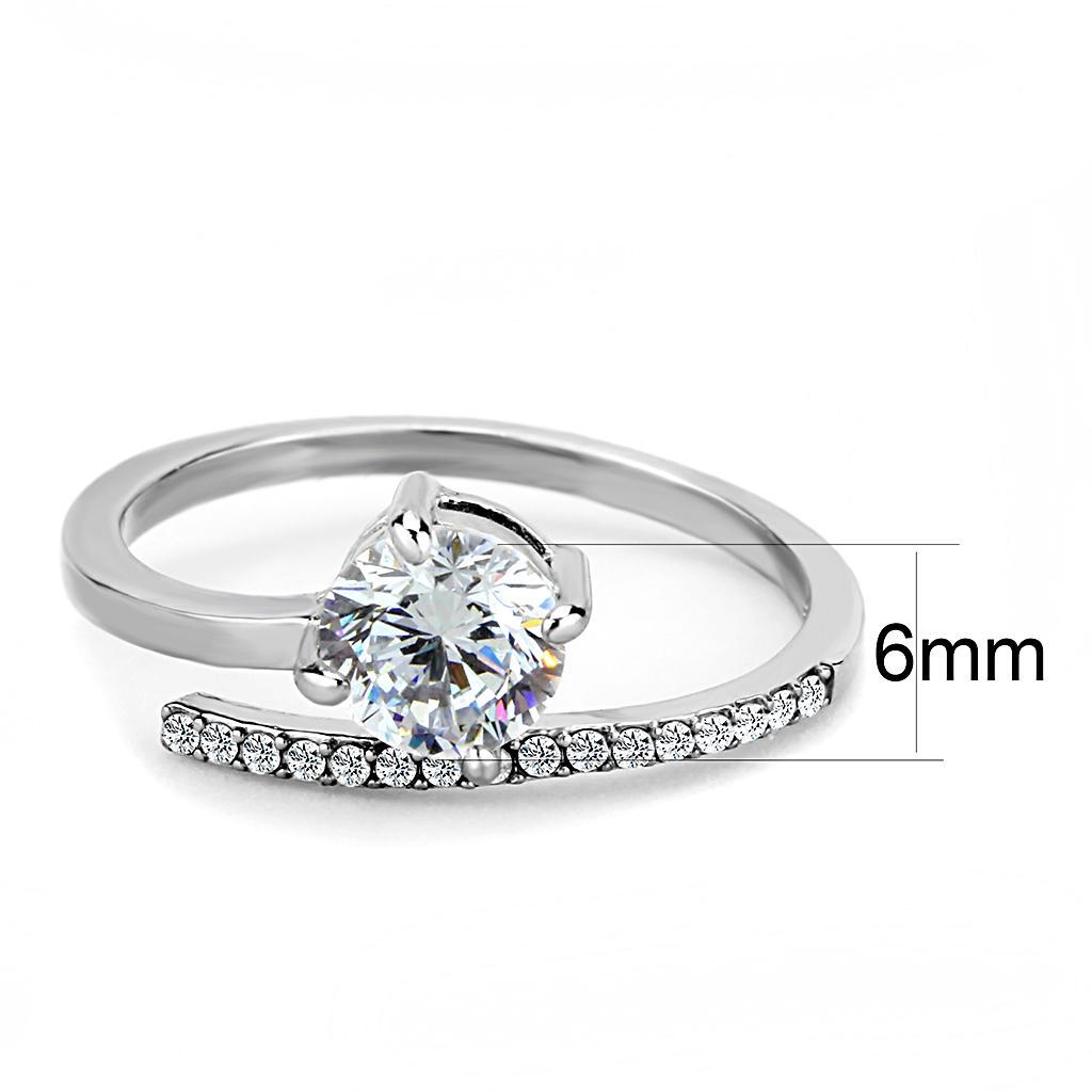 DA039 - High polished (no plating) Stainless Steel Ring with AAA Grade CZ  in Clear - Joyeria Lady