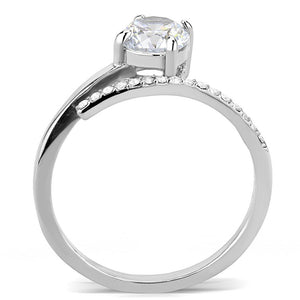 DA039 - High polished (no plating) Stainless Steel Ring with AAA Grade CZ  in Clear