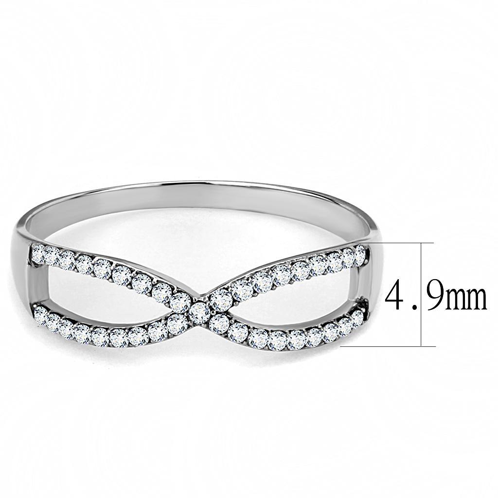 DA041 - High polished (no plating) Stainless Steel Ring with AAA Grade CZ  in Clear - Joyeria Lady