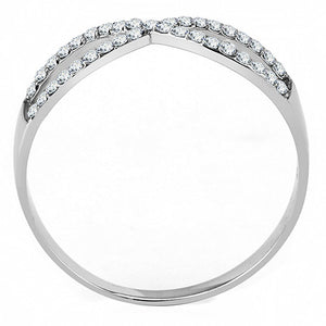 DA041 - High polished (no plating) Stainless Steel Ring with AAA Grade CZ  in Clear