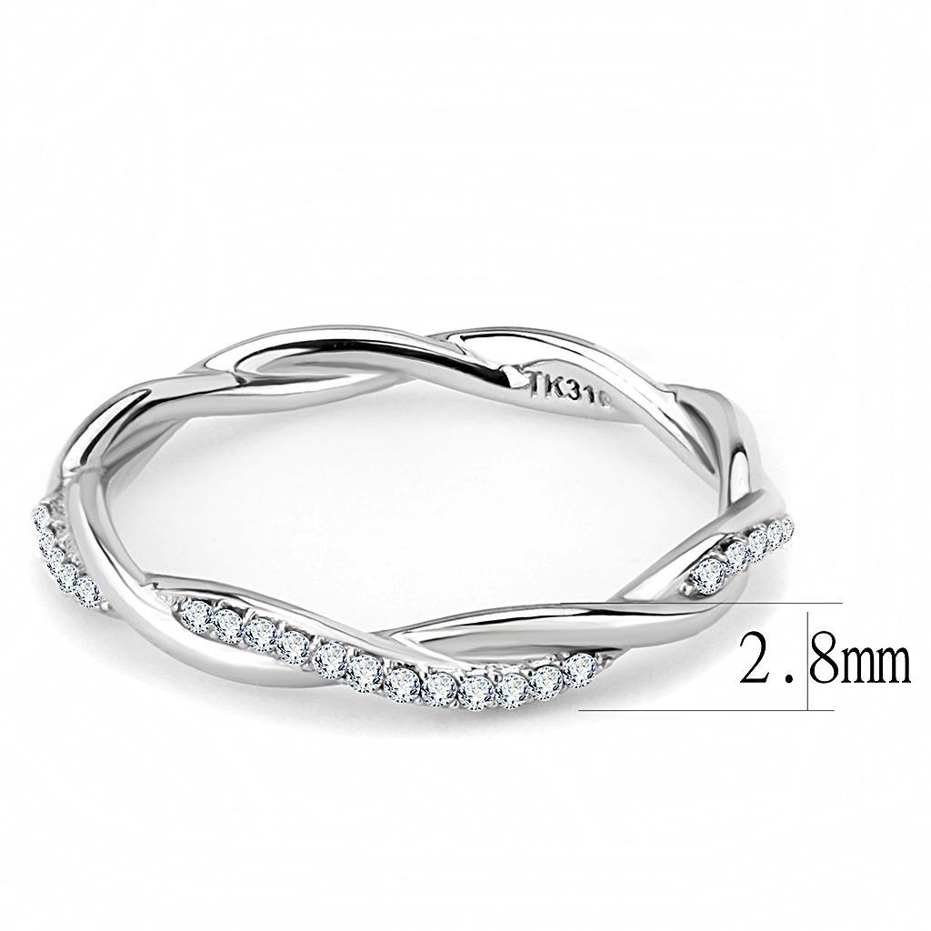 DA042 - High polished (no plating) Stainless Steel Ring with AAA Grade CZ  in Clear - Joyeria Lady