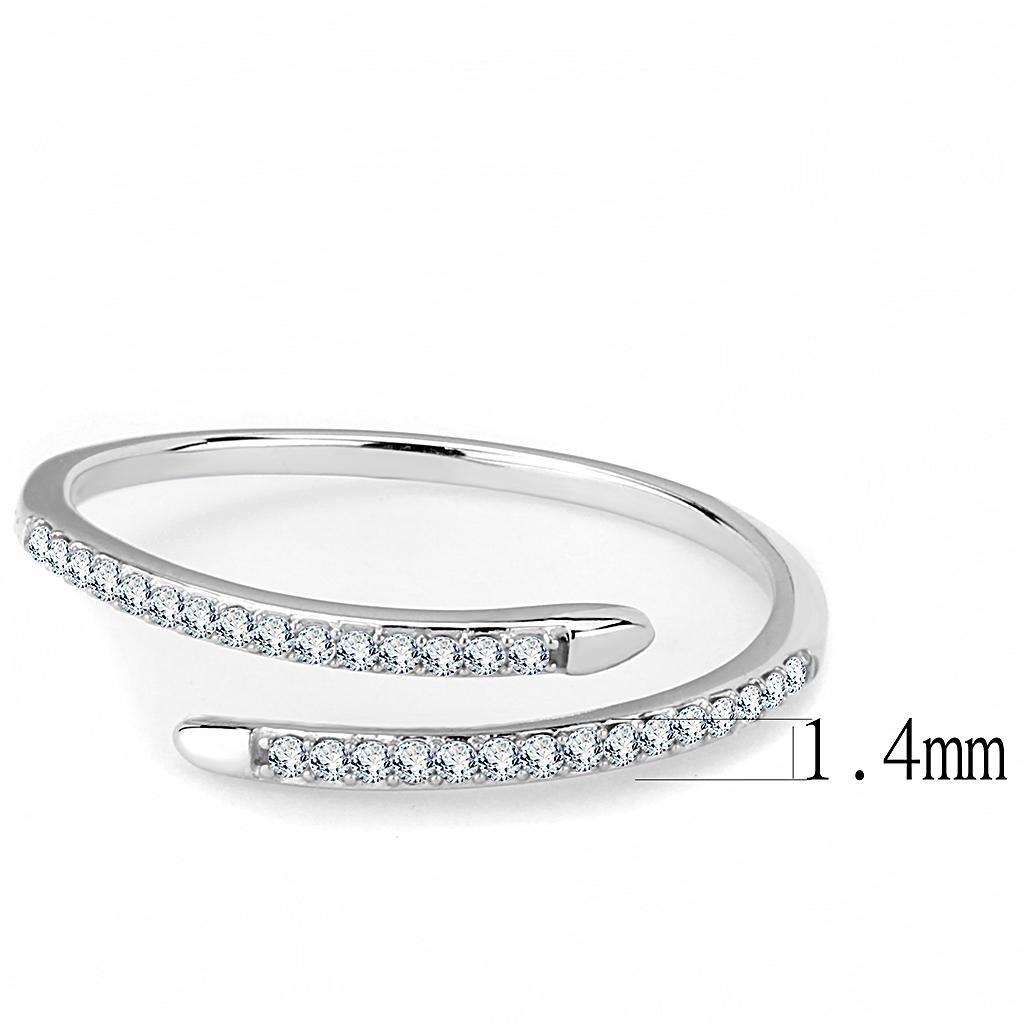 DA044 - High polished (no plating) Stainless Steel Ring with AAA Grade CZ  in Clear - Joyeria Lady