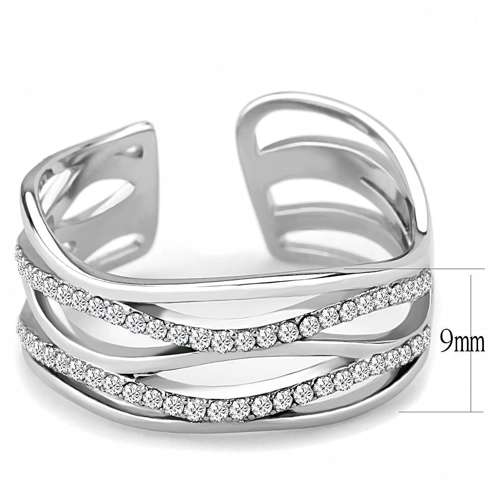 DA047 - High polished (no plating) Stainless Steel Ring with AAA Grade CZ  in Clear - Joyeria Lady