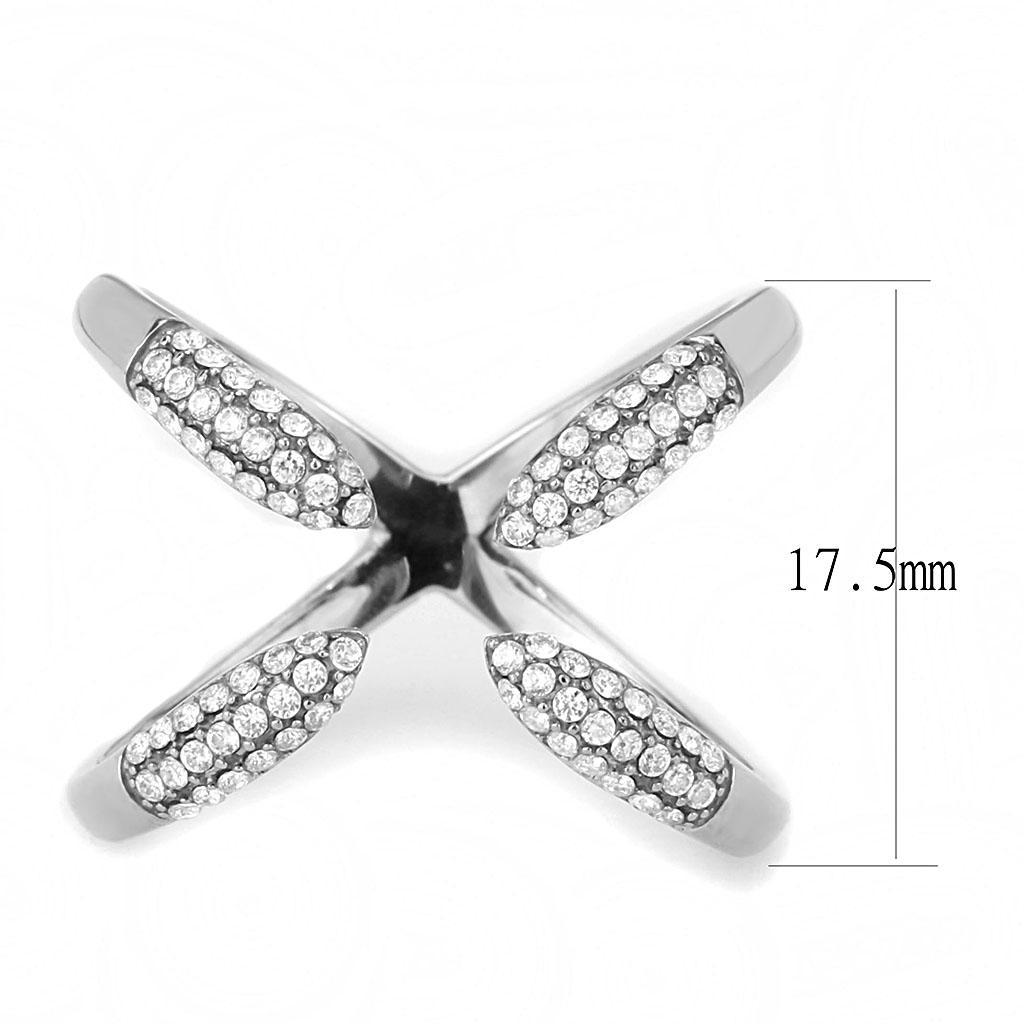 DA050 - High polished (no plating) Stainless Steel Ring with AAA Grade CZ  in Clear - Joyeria Lady