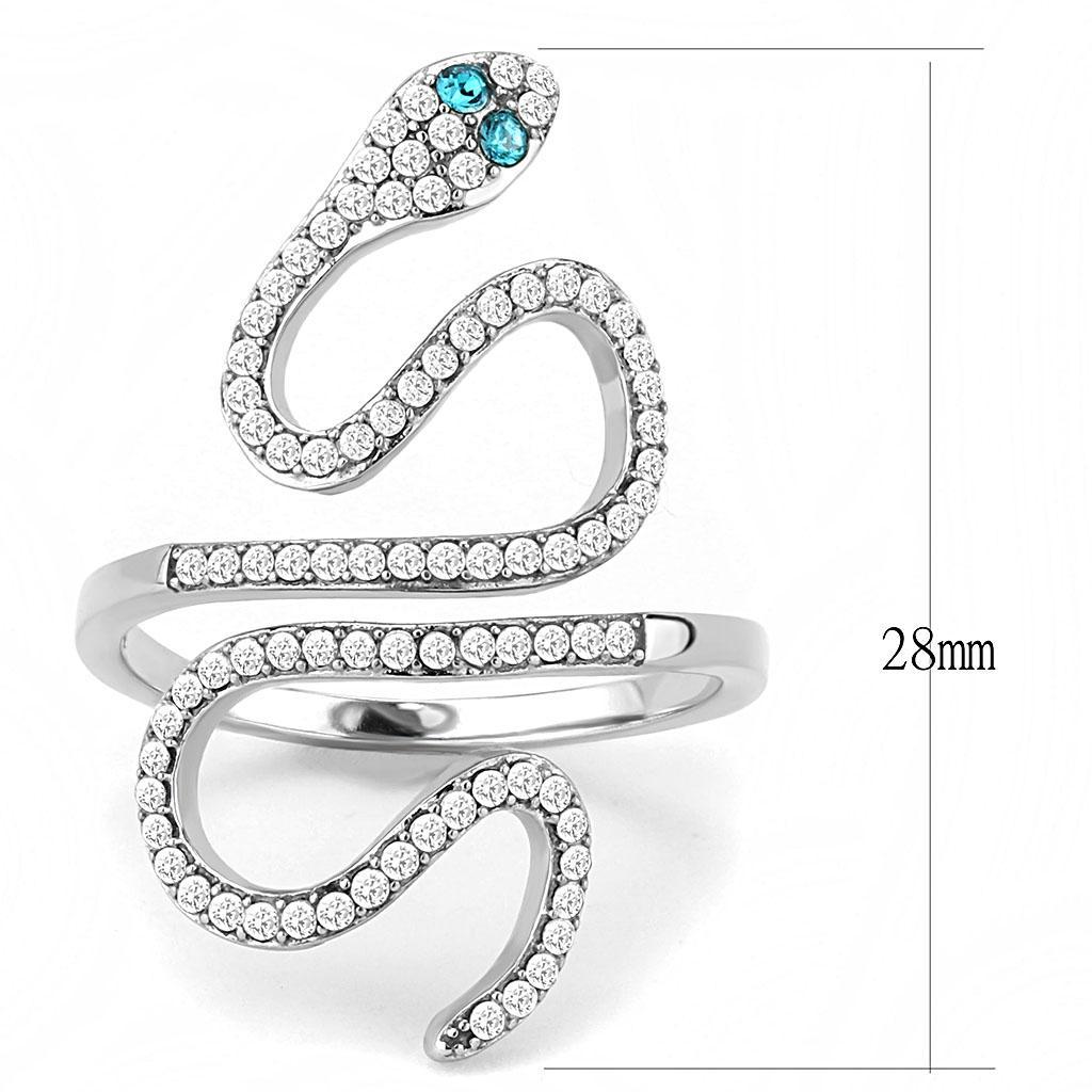 DA051 - High polished (no plating) Stainless Steel Ring with Top Grade Crystal  in Blue Zircon - Joyeria Lady