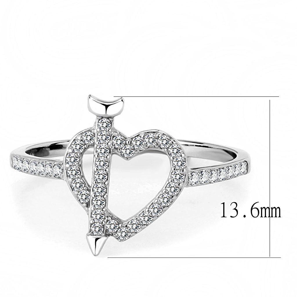DA052 - High polished (no plating) Stainless Steel Ring with AAA Grade CZ  in Clear - Joyeria Lady