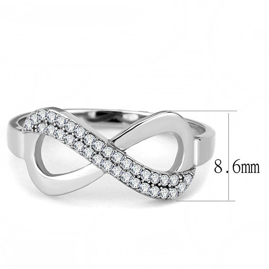 DA054 - High polished (no plating) Stainless Steel Ring with AAA Grade CZ  in Clear - Joyeria Lady