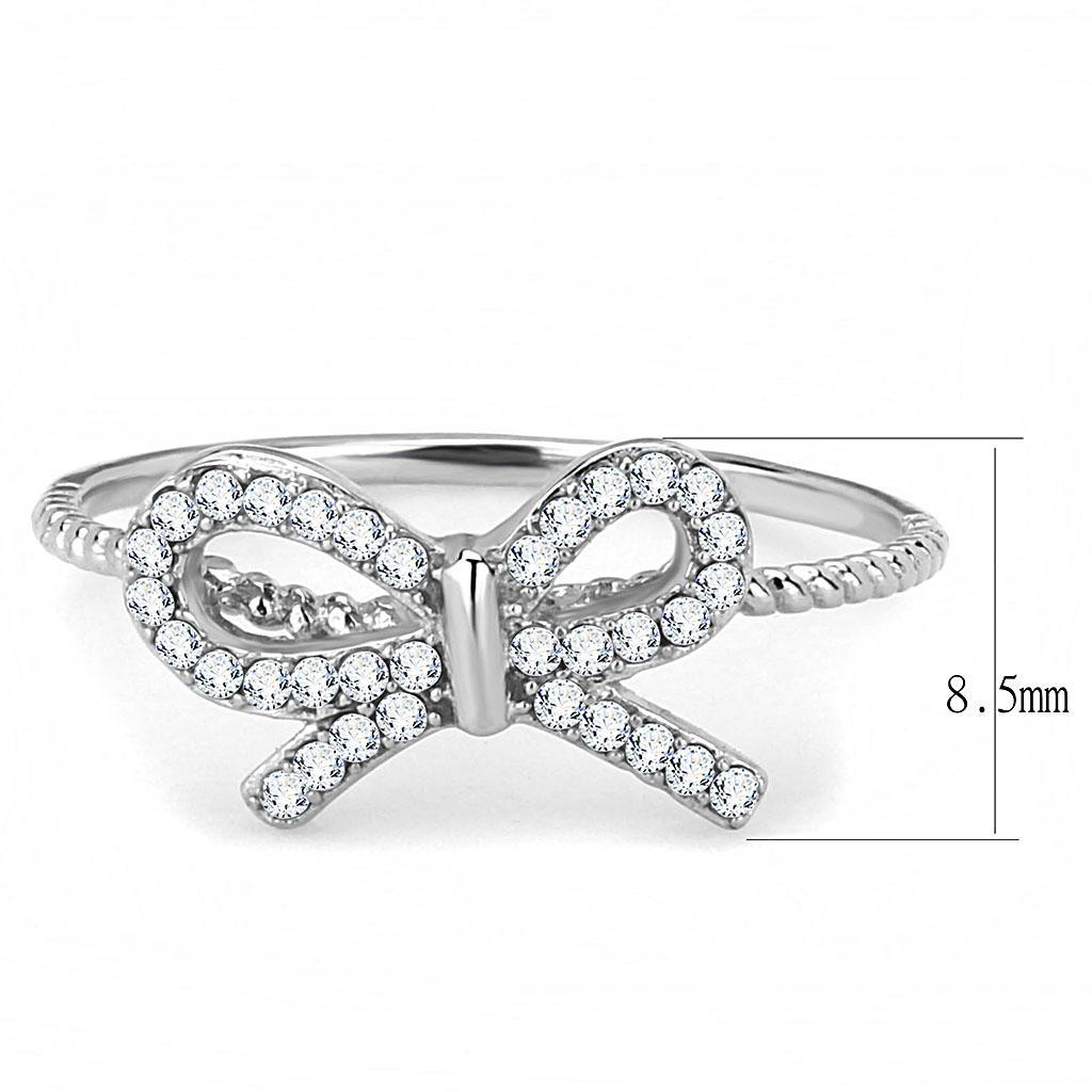 DA057 - High polished (no plating) Stainless Steel Ring with AAA Grade CZ  in Clear - Joyeria Lady