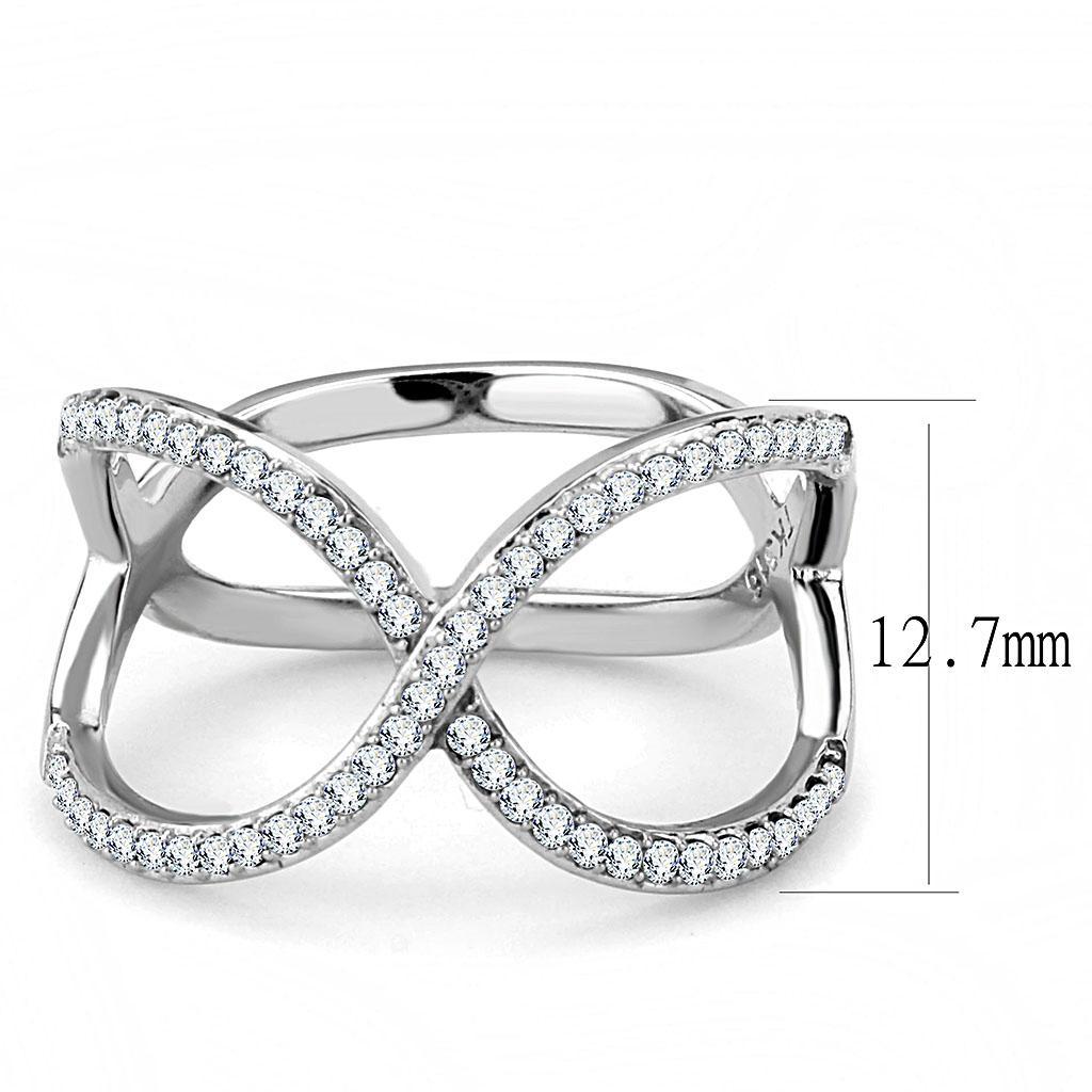 DA058 - High polished (no plating) Stainless Steel Ring with AAA Grade CZ  in Clear - Joyeria Lady
