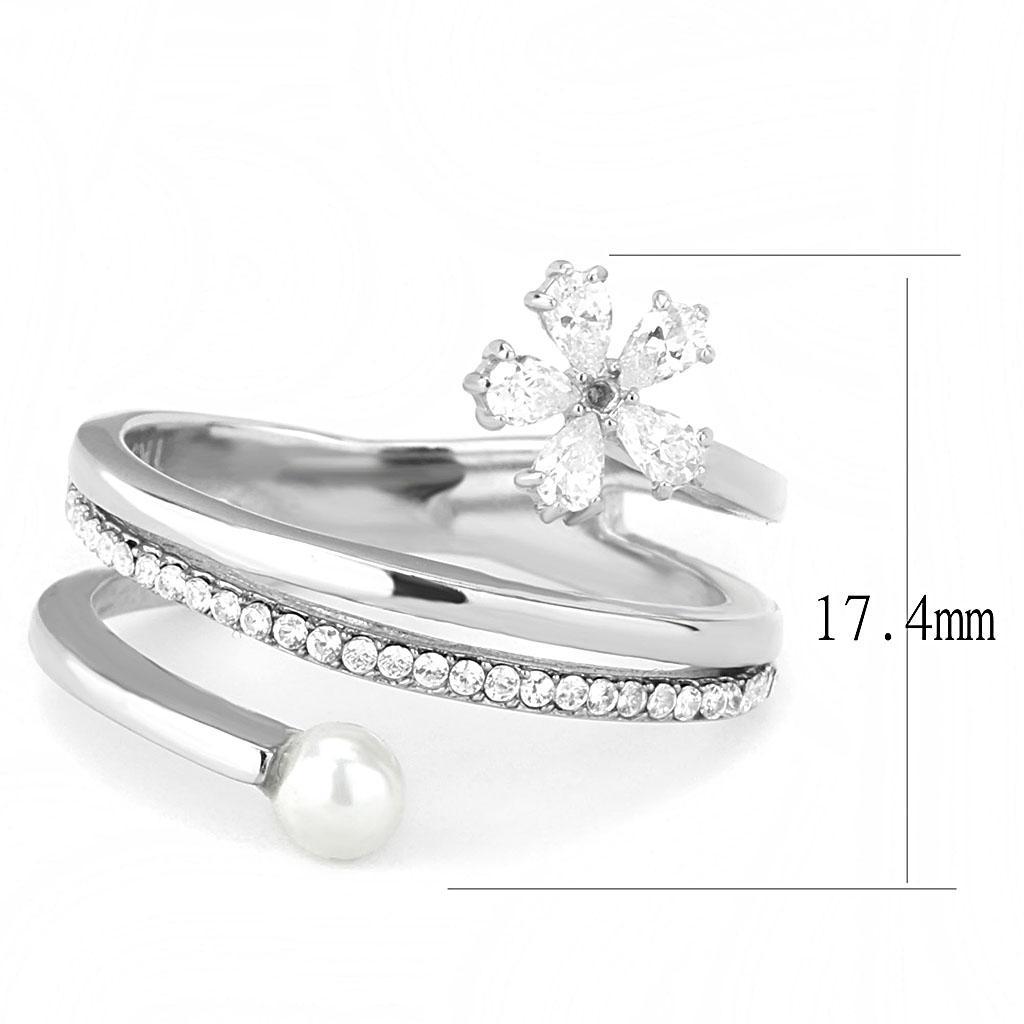 DA059 - High polished (no plating) Stainless Steel Ring with Synthetic Pearl in White - Joyeria Lady