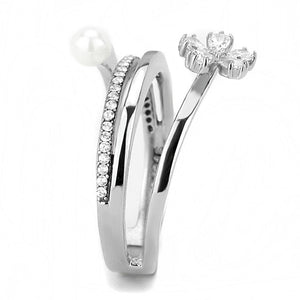 DA059 - High polished (no plating) Stainless Steel Ring with Synthetic Pearl in White
