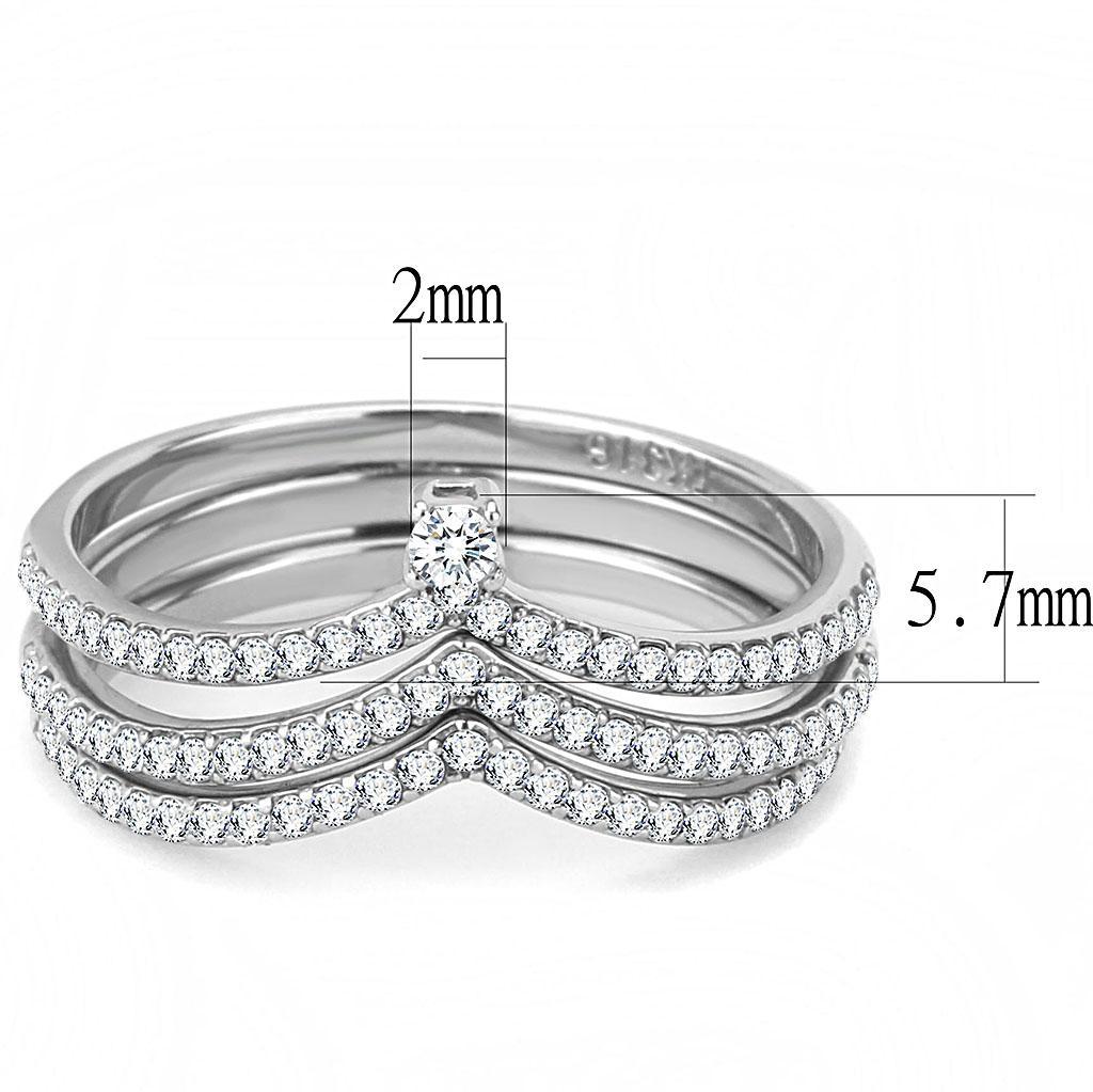 DA061 - High polished (no plating) Stainless Steel Ring with AAA Grade CZ  in Clear - Joyeria Lady