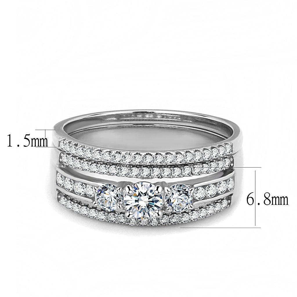 DA062 - High polished (no plating) Stainless Steel Ring with AAA Grade CZ  in Clear - Joyeria Lady