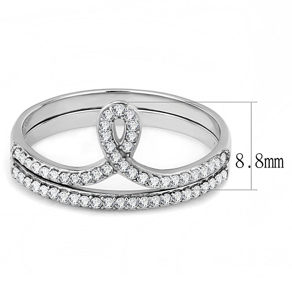 DA063 - High polished (no plating) Stainless Steel Ring with AAA Grade CZ  in Clear - Joyeria Lady
