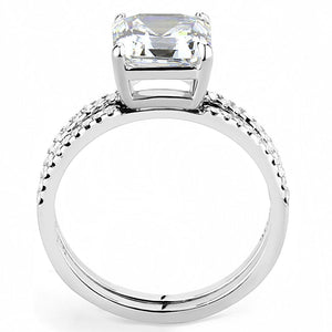 DA065 - High polished (no plating) Stainless Steel Ring with Cubic  in Clear