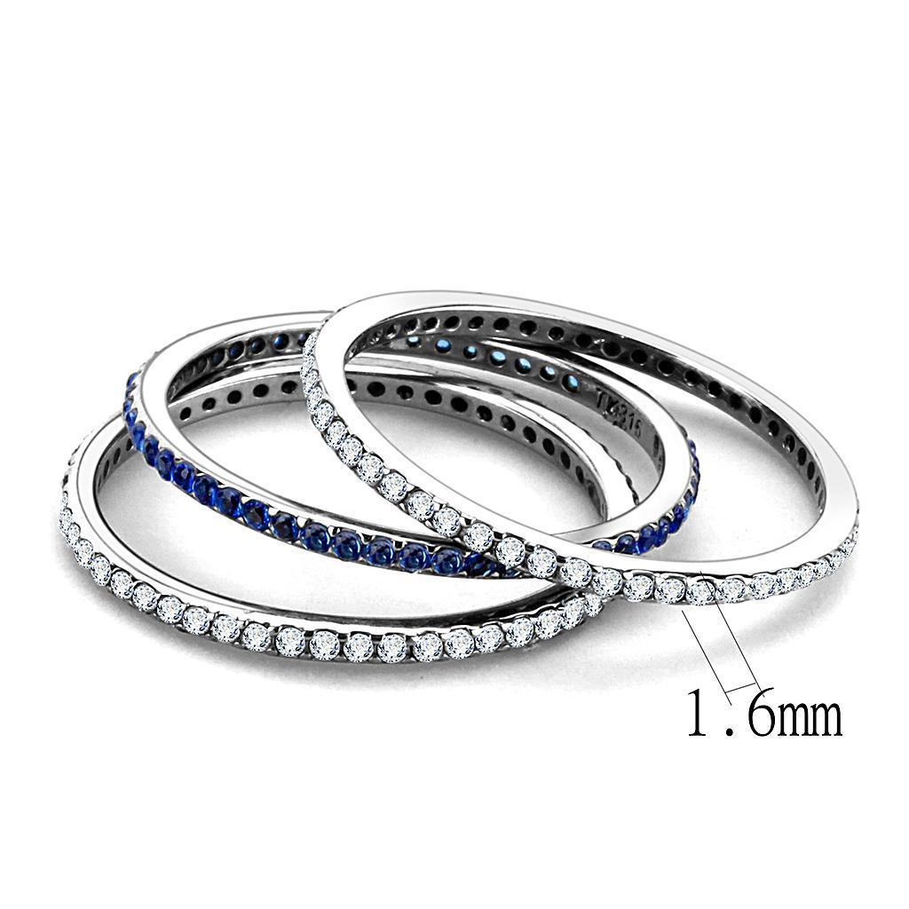 DA066 - High polished (no plating) Stainless Steel Ring with AAA Grade CZ  in London Blue - Joyeria Lady