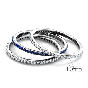 DA066 - High polished (no plating) Stainless Steel Ring with AAA Grade CZ  in London Blue