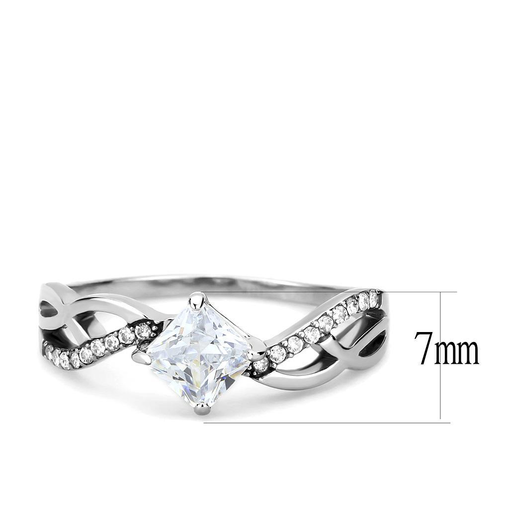 DA101 - High polished (no plating) Stainless Steel Ring with AAA Grade CZ  in Clear - Joyeria Lady