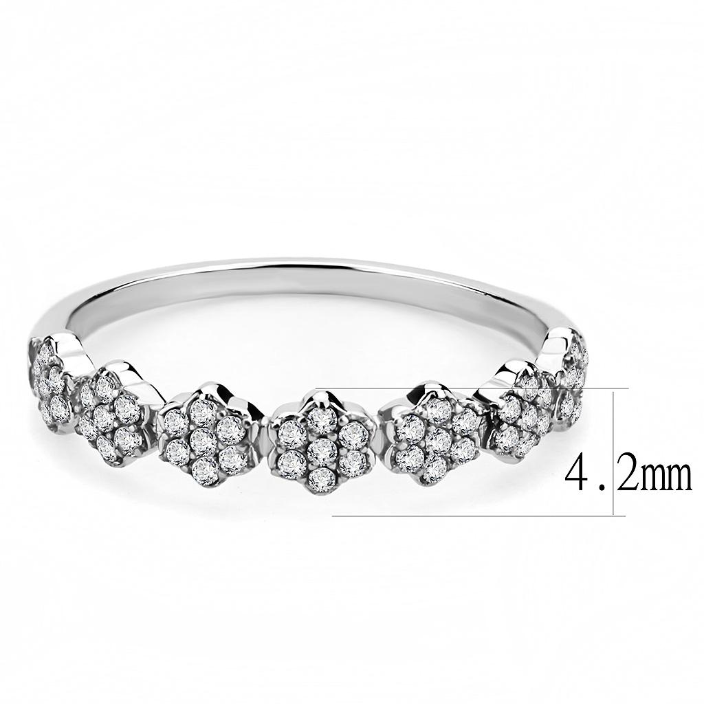 DA102 - High polished (no plating) Stainless Steel Ring with AAA Grade CZ  in Clear - Joyeria Lady