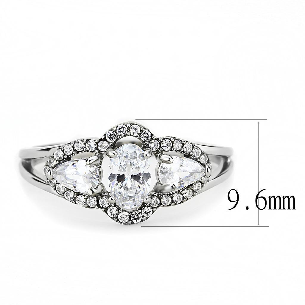DA103 - High polished (no plating) Stainless Steel Ring with AAA Grade CZ  in Clear - Joyeria Lady