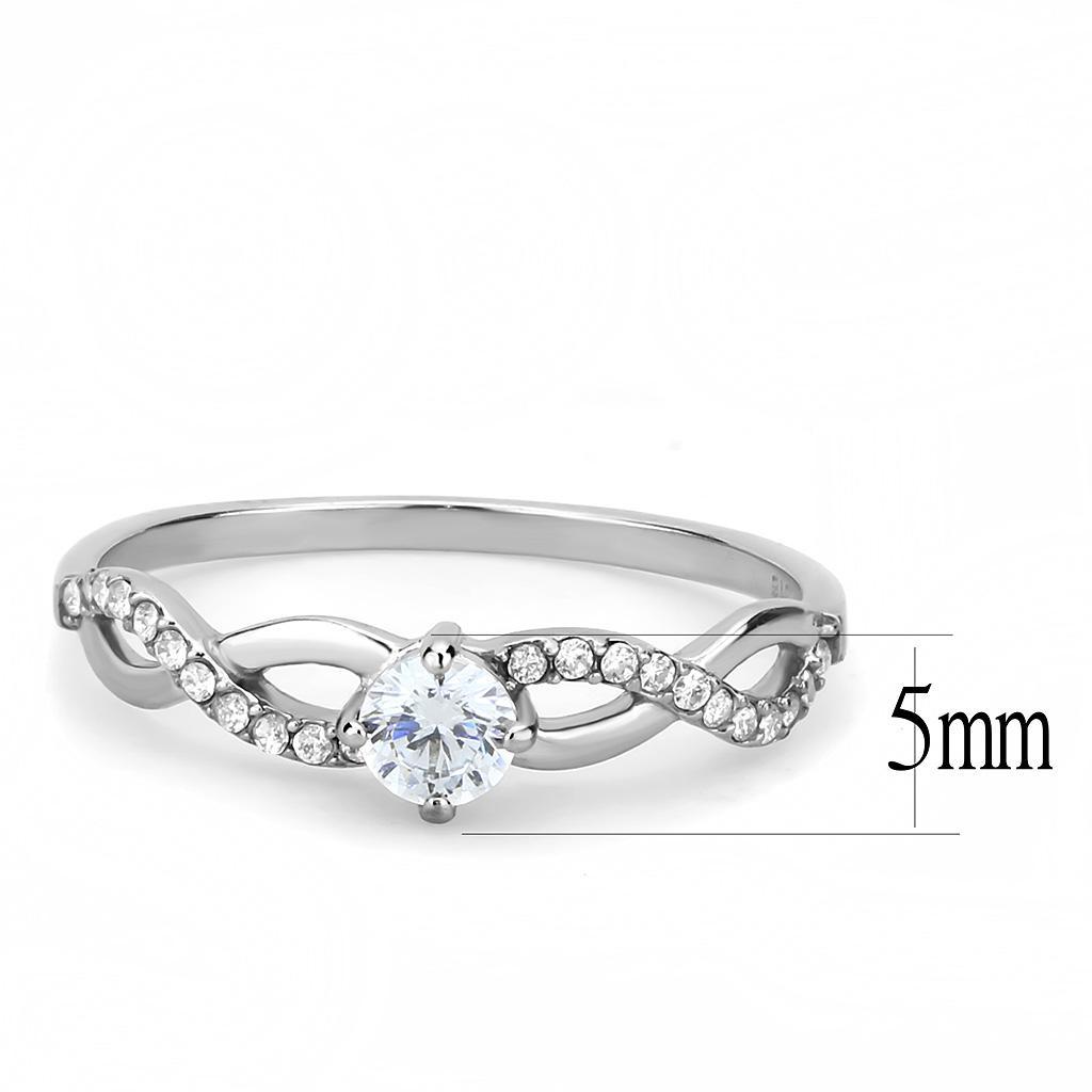 DA104 - High polished (no plating) Stainless Steel Ring with AAA Grade CZ  in Clear - Joyeria Lady