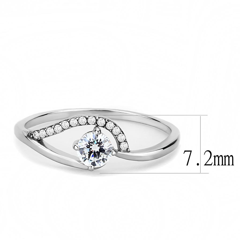 DA105 - High polished (no plating) Stainless Steel Ring with AAA Grade CZ  in Clear - Joyeria Lady