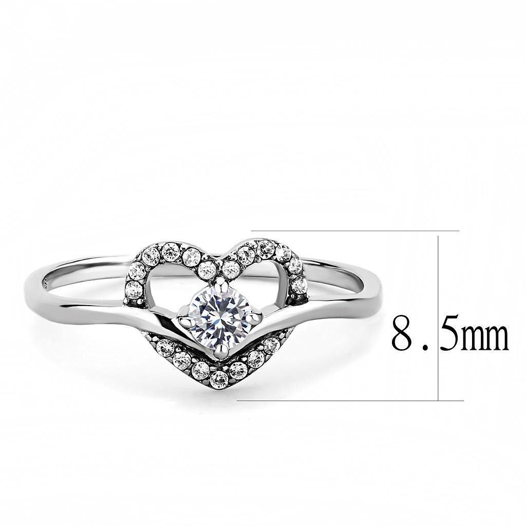 DA106 - High polished (no plating) Stainless Steel Ring with AAA Grade CZ  in Clear - Joyeria Lady