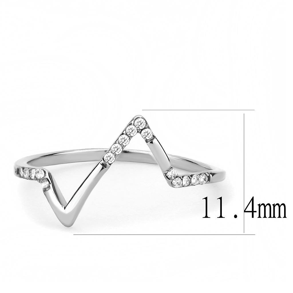 DA107 - High polished (no plating) Stainless Steel Ring with AAA Grade CZ  in Clear - Joyeria Lady